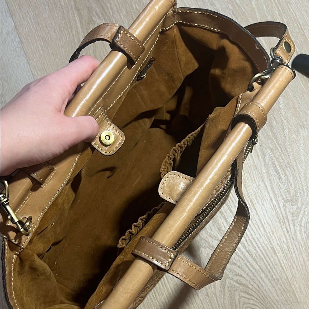 Tan Embossed Paisley Leather Tote Bag - Picture 3 of 9